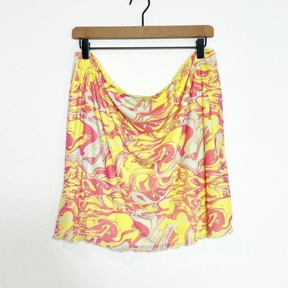 WILD FABLE WOMEN'S YELLOW MARBLE MESH BODYCON ELASTIC WAIST MINI SKIRT N… - Picture 2 of 9